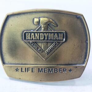 Vintage 90's 1996 Handyman Club Of America Life Member Hammer Logo Belt Buckle